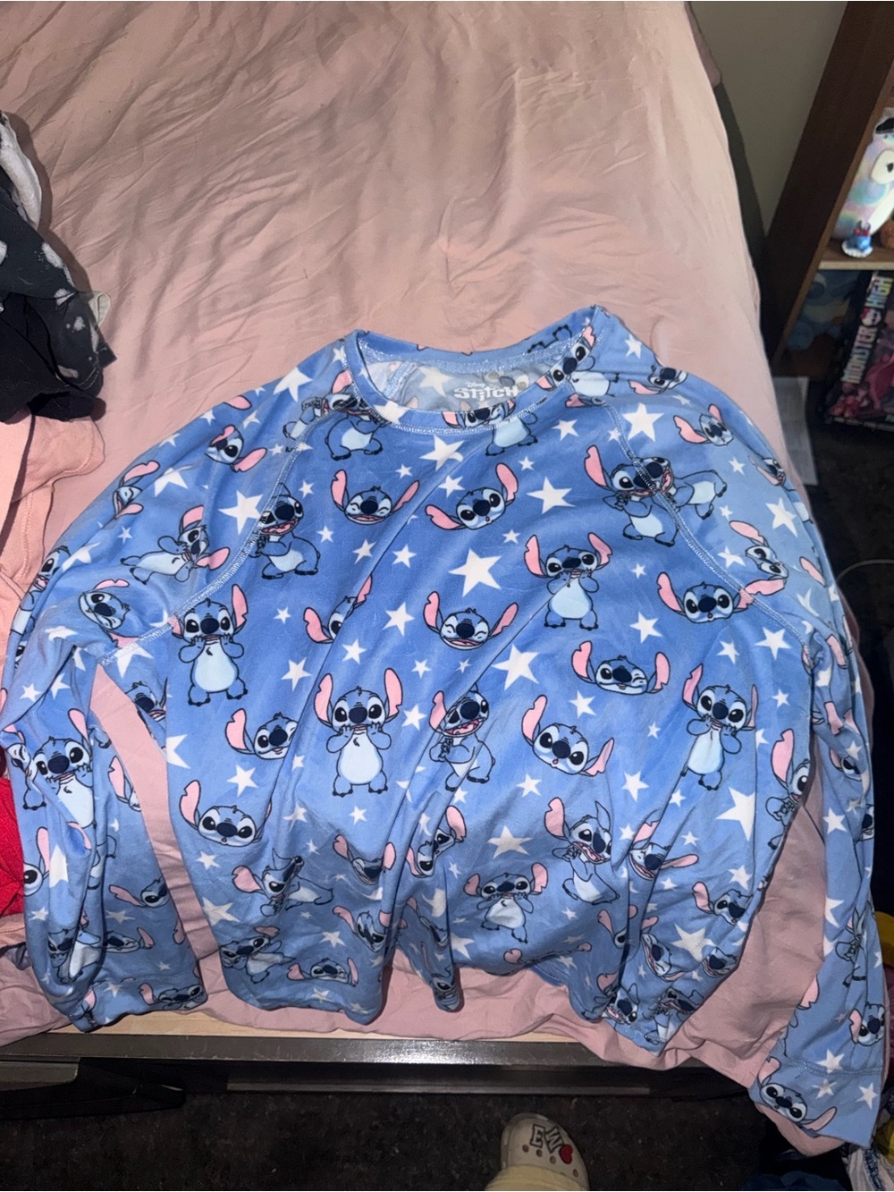 Disney Blue Stitch All-Over Print Kids Pajama Top with Pink Accents